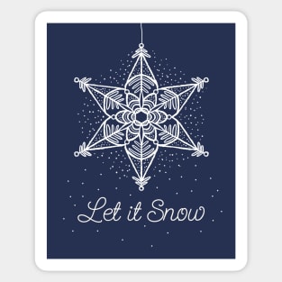 Let it Snow Christmas white snowflake illustration. Hand-drawn macrame snowflake trendy illustration. Sticker